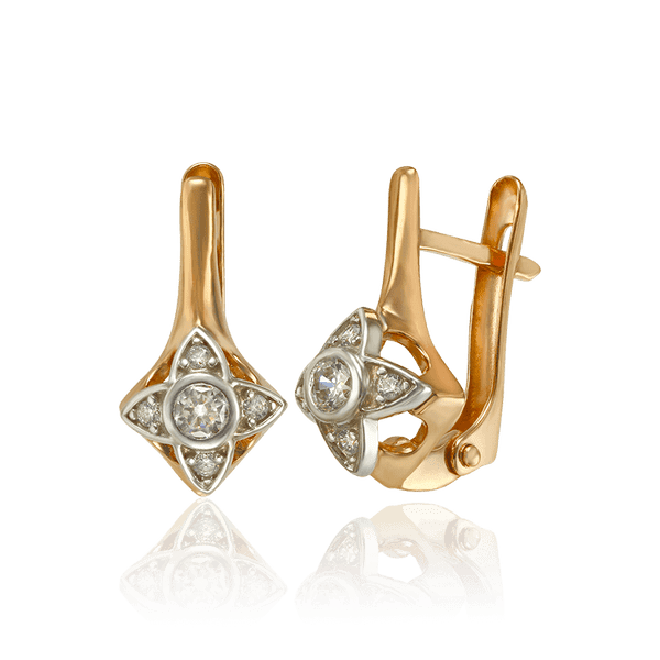 Сережки из комбинированного золота Цветок с фианитами 033464 детальное изображение ювелирного изделия Золотые серьги Сережки из комбинированного золота Цветок с фианитами 033464 детальное изображение ювелирного изделия Золотые серьги