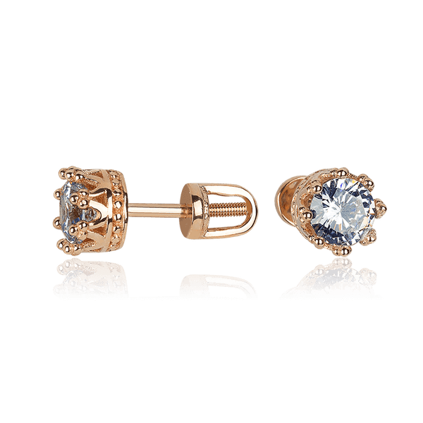 Стильные золотые серьги пусеты в виде Короны 032202 детальное изображение ювелирного изделия Золотые серьги с фианитом Стильные золотые серьги пусеты в виде Короны 032202 детальное изображение ювелирного изделия Золотые серьги с фианитом