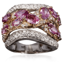 обзорное фото Кольцо с розовыми сапфирами и бриллиантами 024080  Золотые кольца с сапфиром