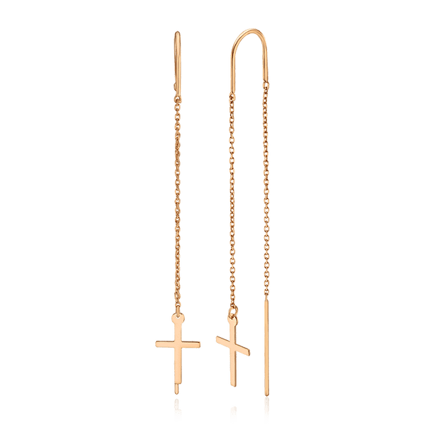 Золоті сережки протяжки з хрестиком 034629 детальне зображення ювелірного виробу