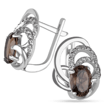 обзорное фото Серьги серебряные дымчатый кварц Авиана 027190 Серебряные серьги с камнями обзорное фото Серьги серебряные дымчатый кварц Авиана 027190  Серебряные серьги с камнями