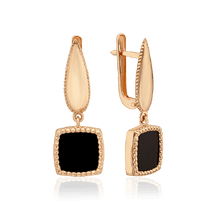 обзорное фото Золотые серьги с агатом и фианитами Эльвира 034108  Золотые серьги