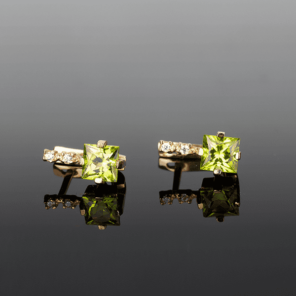 золотые серьги с квадратным хризолитом золотые серьги с квадратным хризолитом