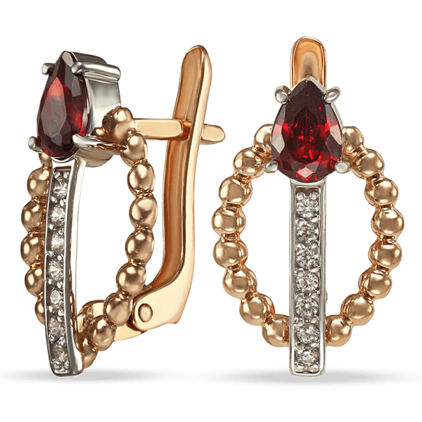 Серьги в комбинированном золоте с красным фианитом 038836 детальное изображение ювелирного изделия Золотые серьги с фианитом Серьги в комбинированном золоте с красным фианитом 038836 детальное изображение ювелирного изделия Золотые серьги с фианитом