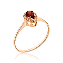 обзорное фото Золотое кольцо с гранатом Капля и фианитами 035184  Золотые кольца