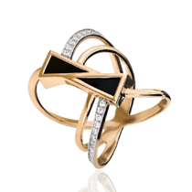обзорное фото Золотое кольцо с агатом и фианитами 031722  Золотые кольца с агатом