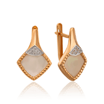 обзорное фото Серёжки из золота 585 пробы Ромб с перламутром 034179 Золотые серьги обзорное фото Серёжки из золота 585 пробы Ромб с перламутром 034179  Золотые серьги