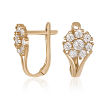 обзорное фото Золотые серьги Цветочки 024380  Серьги с камнями