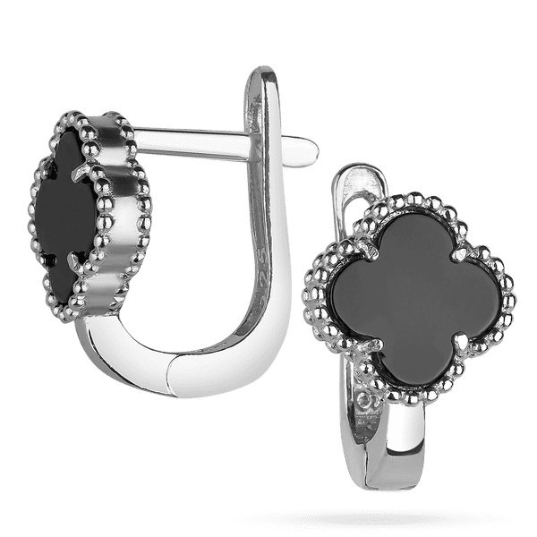 Серебряные серьги с ониксом Клевер 2 038322 детальное изображение ювелирного изделия Серебряные серьги с камнями Серебряные серьги с ониксом Клевер 2 038322 детальное изображение ювелирного изделия Серебряные серьги с камнями