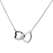 обзорное фото Серебряное колье с тонким якорным плетением и двумя сердцами 040147  Серебряные колье