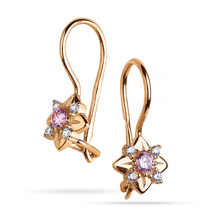 обзорное фото Детские серьги Цветочки с розово-белыми фианитами на французской застежке 039515 Серьги с камнями обзорное фото Детские серьги Цветочки с розово-белыми фианитами на французской застежке 039515  Серьги с камнями