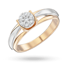 обзорное фото Кольцо из белого и красного золота с акцентом на вставке в форме цветка с бриллиантами 040536  Золотые кольца с бриллиантами