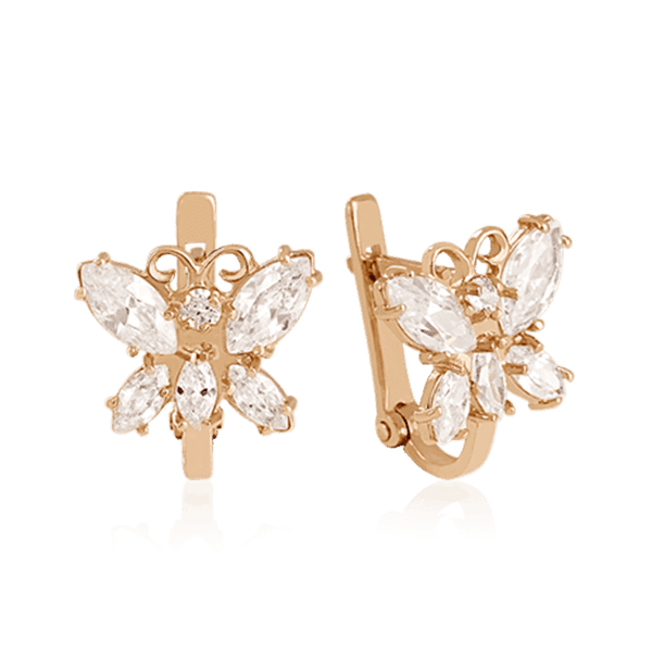 Золотые серьги Бабочки с фианитами 025944 детальное изображение ювелирного изделия Золотые серьги с фианитом