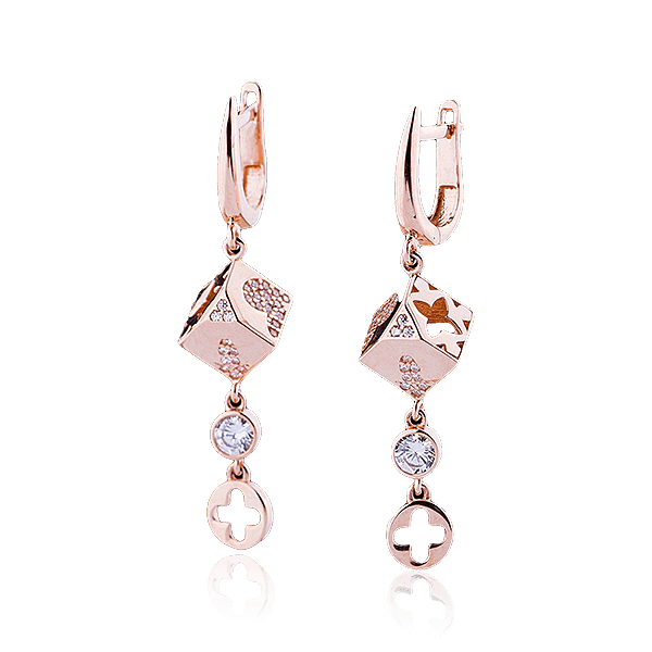 Золоті сережки підвіски з фіанітами 029252 детальне зображення ювелірного виробу Золоті сережки підвіски з фіанітами 029252 детальне зображення ювелірного виробу