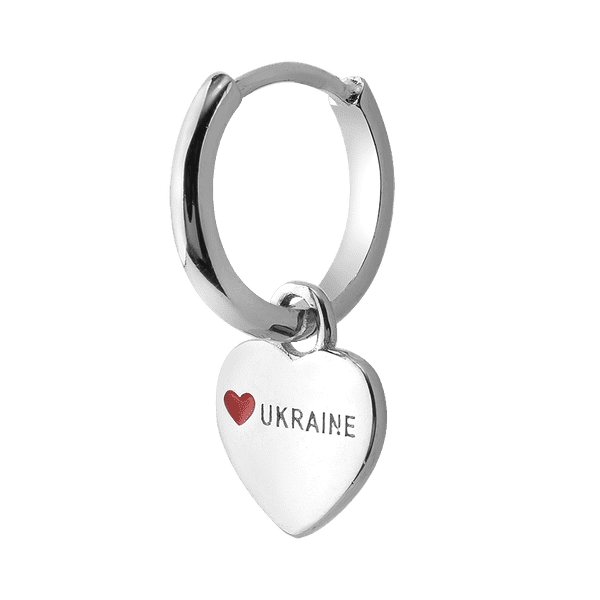 Серьги-конго Сердечко с голубо-желтой эмалью и надписью Ukraine