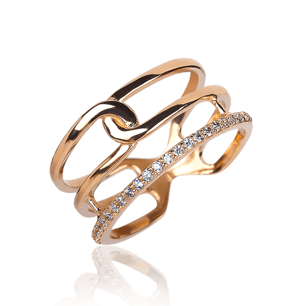 Стильное золотое кольцо Тройное с фианитами 032158 детальное изображение ювелирного изделия Золотые кольца с фианитом Стильное золотое кольцо Тройное с фианитами 032158 детальное изображение ювелирного изделия Золотые кольца с фианитом