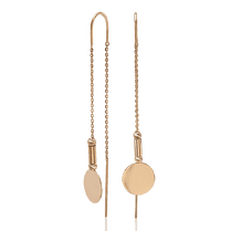 обзорное фото Стильные золотые серьги-протяжки Монетка 032238 Золотые серьги без вставок обзорное фото Стильные золотые серьги-протяжки Монетка 032238  Золотые серьги без вставок