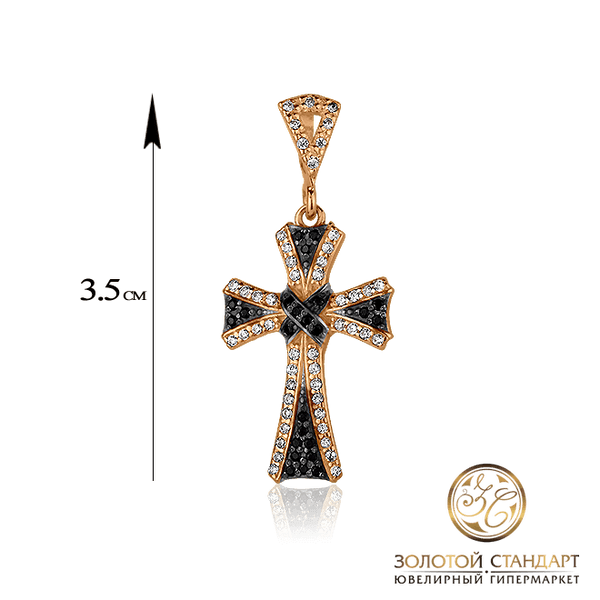 Золотой крестик с черными и белыми фианитами Золотой крестик с черными и белыми фианитами
