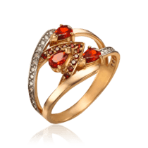 обзорное фото Золотое кольцо с красными фианитами Рубиновое сердце 031619  Золотые кольца с фианитом