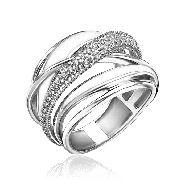 Серебряное кольцо переплеты с фианитами и белой эмалью 034822 детальное изображение ювелирного изделия Серебряные кольца Серебряное кольцо переплеты с фианитами и белой эмалью 034822 детальное изображение ювелирного изделия Серебряные кольца