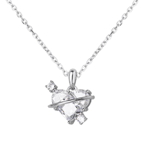 обзорное фото Серебряное колье с якорным плетением "Сердце на орбите" с белыми фианитами 040573  Серебряные колье