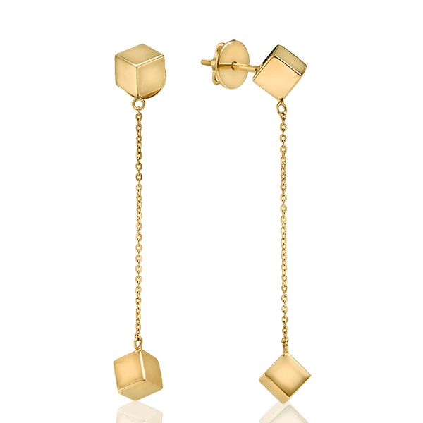 Золоті сережки гвоздики з підвісним елементом Кубик 034029 детальне зображення ювелірного виробу
