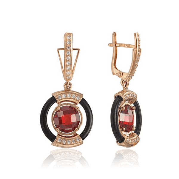 Золоті сережки з агатом і фіанітами 029040 детальне зображення ювелірного виробу Золоті сережки з агатом і фіанітами 029040 детальне зображення ювелірного виробу