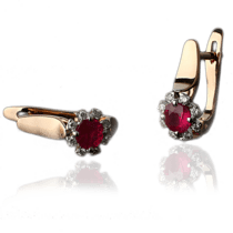 обзорное фото Серьги из красного золота с рубинами и бриллиантами 023122  Золотые серьги с рубином