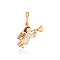 обзорное фото Золотой кулон Ангелочек с белой эмалью 035532  Золотые подвески