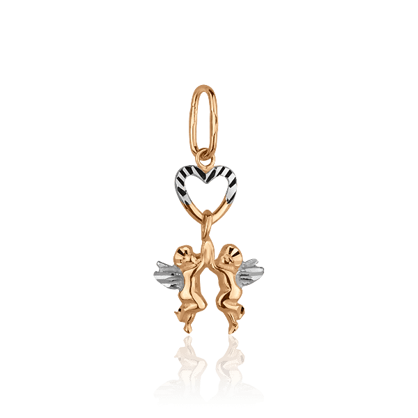 Золотой кулон Ангелы и Сердце 62260 детальное изображение ювелирного изделия Кулон Ангел золотой Золотой кулон Ангелы и Сердце 62260 детальное изображение ювелирного изделия Кулон Ангел золотой