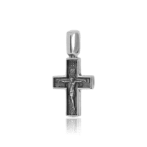 обзорное фото Серебряный крестик с Распятием и надписью Спаси и Сохрани 030639  Серебряные подвески крестики