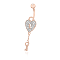 обзорное фото Серебряный пирсинг Сердце - замок с фианитами 025088  Серебряные серьги для пирсинга