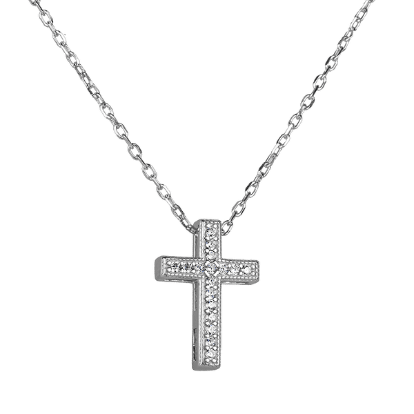 Серебряное колье в якорном плетении Крестик с дорожкой фианитов 040138 детальное изображение ювелирного изделия Серебряные колье Серебряное колье в якорном плетении Крестик с дорожкой фианитов 040138 детальное изображение ювелирного изделия Серебряные колье