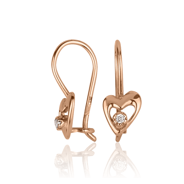 Серьги в красном золоте Сердечка с фианитами 027625 детальное изображение ювелирного изделия Золотые серьги с фианитом Серьги в красном золоте Сердечка с фианитами 027625 детальное изображение ювелирного изделия Золотые серьги с фианитом
