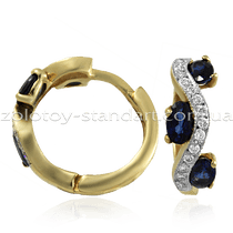 обзорное фото Серьги с бриллиантом и сапфиром 425176  Золотые серьги с сапфиром