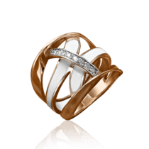 обзорное фото Кольцо из золота с белой эмалью и фианитами 030831  Эксклюзивные кольца из золота