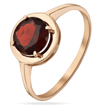 обзорное фото Кольцо с круглым гранатом в красном золоте 035234 Золотые кольца обзорное фото Кольцо с круглым гранатом в красном золоте 035234  Золотые кольца