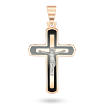 обзорное фото Золотой крестик Распятие с эмалью 038800 Золотые крестики православные обзорное фото Золотой крестик Распятие с эмалью 038800  Золотые крестики православные