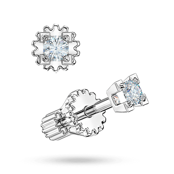 Изысканные серьги-пусеты в белом золоте 585 пробы с бриллиантом (3 см) в массивных крапанах 041561 детальное изображение ювелирного изделия Золотые серьги с бриллиантами