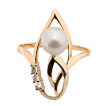 обзорное фото Кольцо с жемчугом и фианитом 330582  Золотые кольца с жемчугом