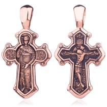 обзорное фото Золотой крест Великомученик Дмитрий Солунский с чернением 024626  Золотые крестики православные