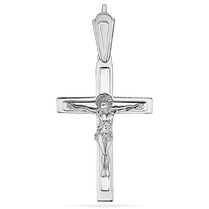 обзорное фото Крестик с Распятием Спаси и Сохрани в белом золоте 585 пробы 039854 Золотые крестики православные обзорное фото Крестик с Распятием Спаси и Сохрани в белом золоте 585 пробы 039854  Золотые крестики православные