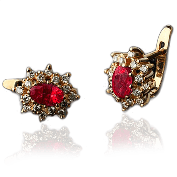 Серьги из желтого золота с рубинами и бриллиантами 023136 детальное изображение ювелирного изделия Золотые серьги с рубином Серьги из желтого золота с рубинами и бриллиантами 023136 детальное изображение ювелирного изделия Золотые серьги с рубином