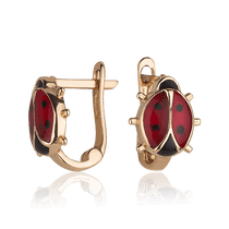 обзорное фото Золотые серьги детские с эмалью Божья коровка 028160 Серьги без камней обзорное фото Золотые серьги детские с эмалью Божья коровка 028160  Серьги без камней