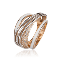 обзорное фото Золотое кольцо с фианитами и эмалью 027852  Золотые кольца с эмалью