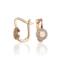 обзорное фото Детские золотые серьги с фианитами Снежинки 031511  Серьги с камнями