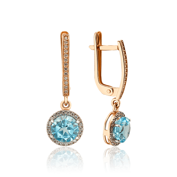 Золоті сережки підвіски з топазом і фіанітами 035516 детальне зображення ювелірного виробу