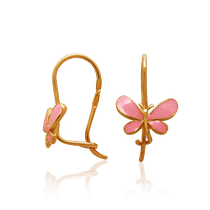 обзорное фото Золотые серьги Бабочки с розовой эмалью 030248 Серьги без камней обзорное фото Золотые серьги Бабочки с розовой эмалью 030248  Серьги без камней