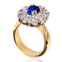 обзорное фото Кольцо с сапфиром и бриллиантами 023328  Золотые кольца с сапфиром