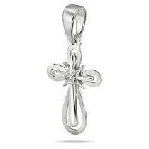 обзорное фото Элегантный подвес в белом золоте Двойной крест со звездой и центральным бриллиантом 040463  Декоративные золотые крестики